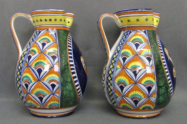 Brocche Galeotto e Cassandra decorate a Pavona Brocche Galeotto e Cassandra decorate a Pavona