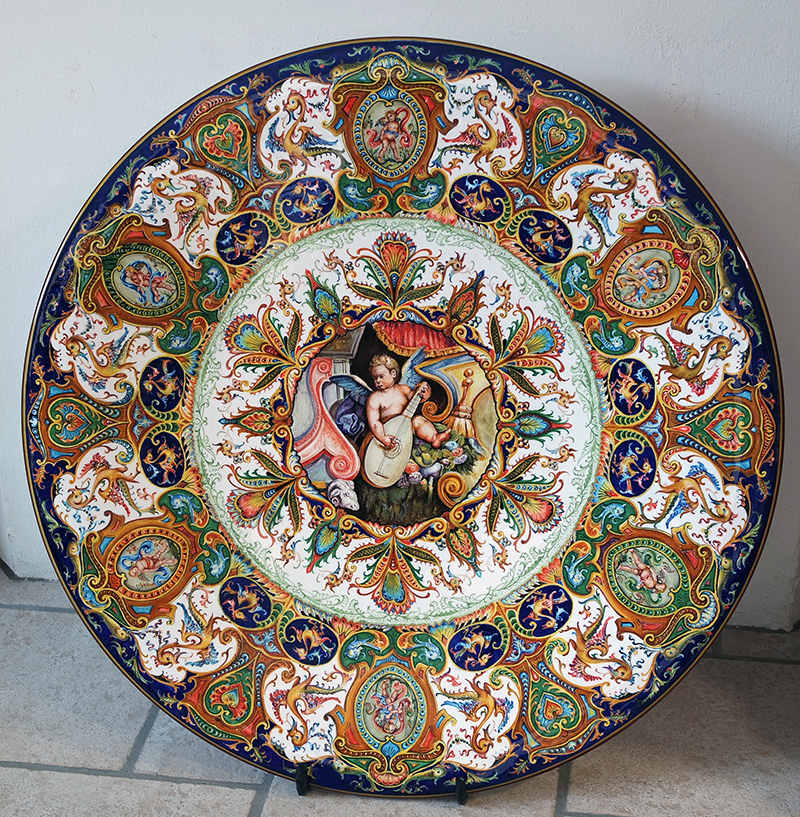 great ceramic plate hand-painted in Raphaelesque style