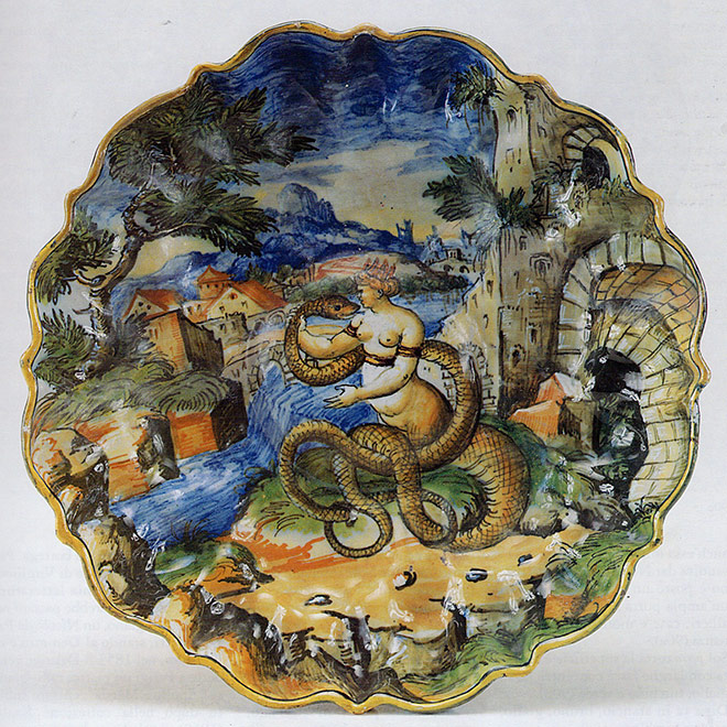 coppa stile Istoriato, bottega Virgiliotto Calamelli, Faenza 1560 ca.