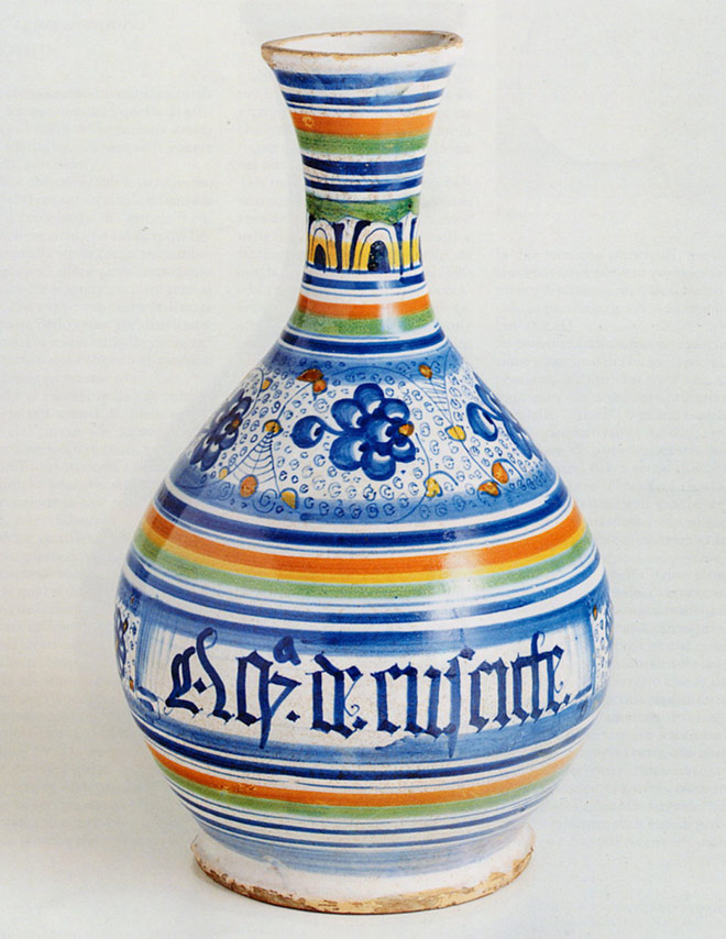 fiasca in maiolica di Faenza decorata a Palmetta Persiana
