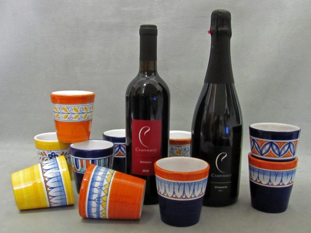 2020 ceramist aperitif with hand-decorated ceramic glasses and Campanacci wines