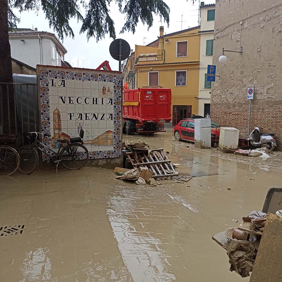 the mud outside La Vecchia Faenza after the flood