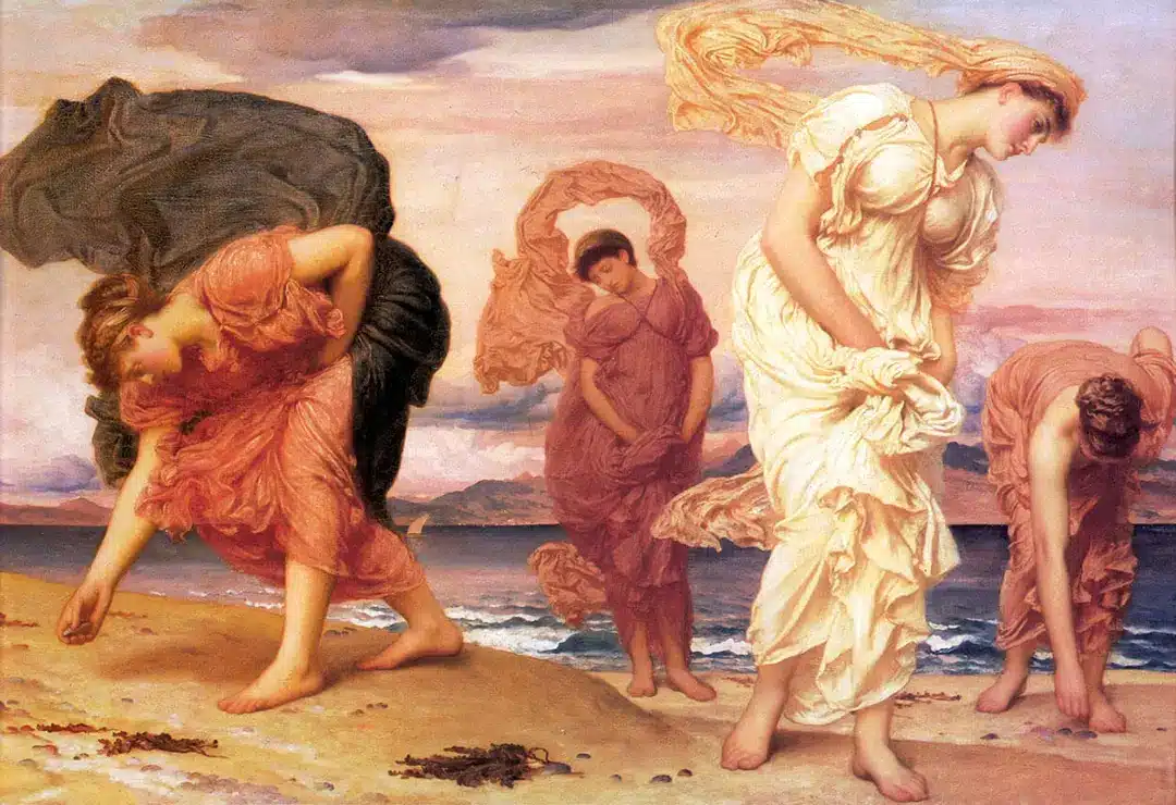 Leighton - Ragazze greche che raccolgono ciottoli in riva al mare